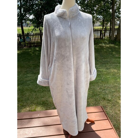 Anne Klein Womens L/XL Soft Plush Fleece Robe With Zipper Front & Pockets - Picture 1 of 7
